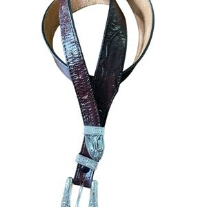 Women's Nocona Brown Embossed Leather Belt with Silver-Tone Buckle S/M